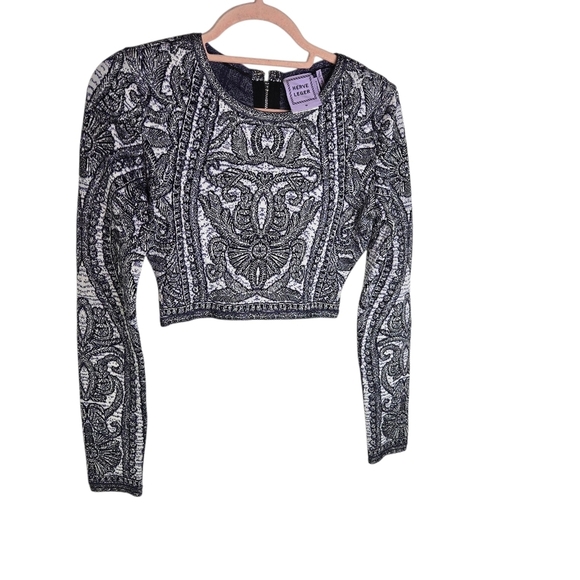 Herve Leger Mackenzie Intarsia Knit Jacquard Cropped Long Sleeve Top - Picture 4 of 16